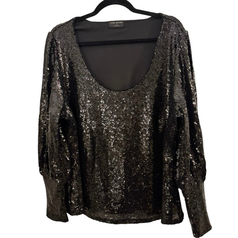Lane Bryant Black Fully Sequin Blouse Top 20 Balloon Style Sleeve Cocktail Party
